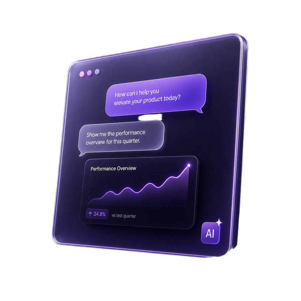 Interface 3D da plataforma Valoric com chat, gráfico e assistente AI
